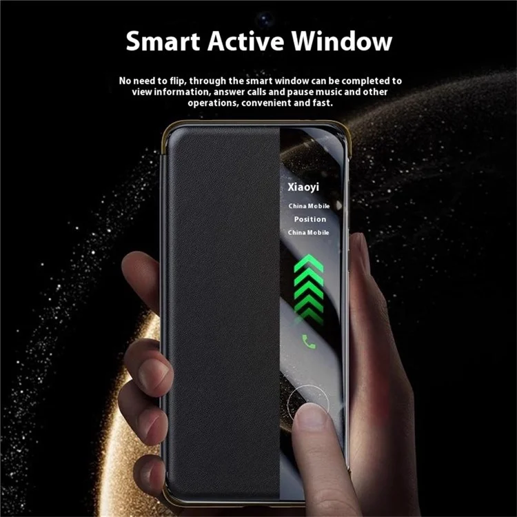 Funda Ultimate para Huawei Mate 70 RS de cuero de vaca genuino con ventana de visualización - Negro