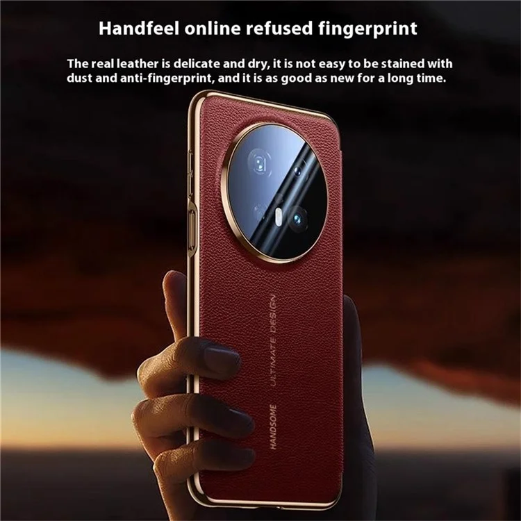 Étui pour Huawei Mate 70 Pro+ / Mate 70 Pro en véritable cuir de vache avec fenêtre de visualisation - Rouge