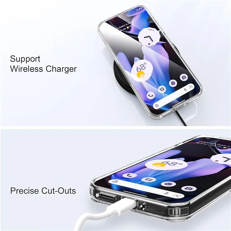 Чехол для Google Pixel 9 Pro XL с магнитным креплением, вращающейся подставкой, из ТПУ и ПК с прозрачной задней панелью.