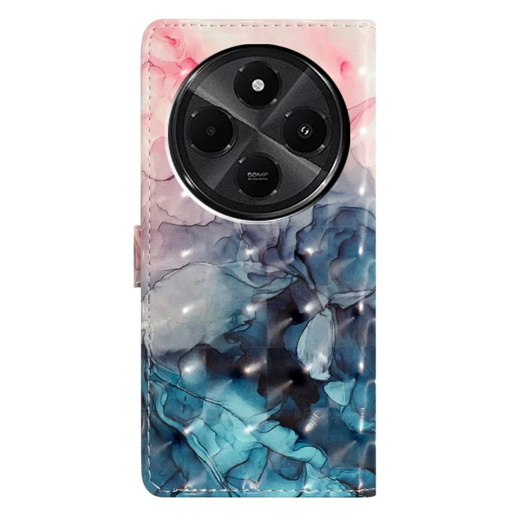 Capa de carteira de couro PU para Xiaomi Redmi A4 5G, com impressão em padrão 3D - Mármore rosa azul