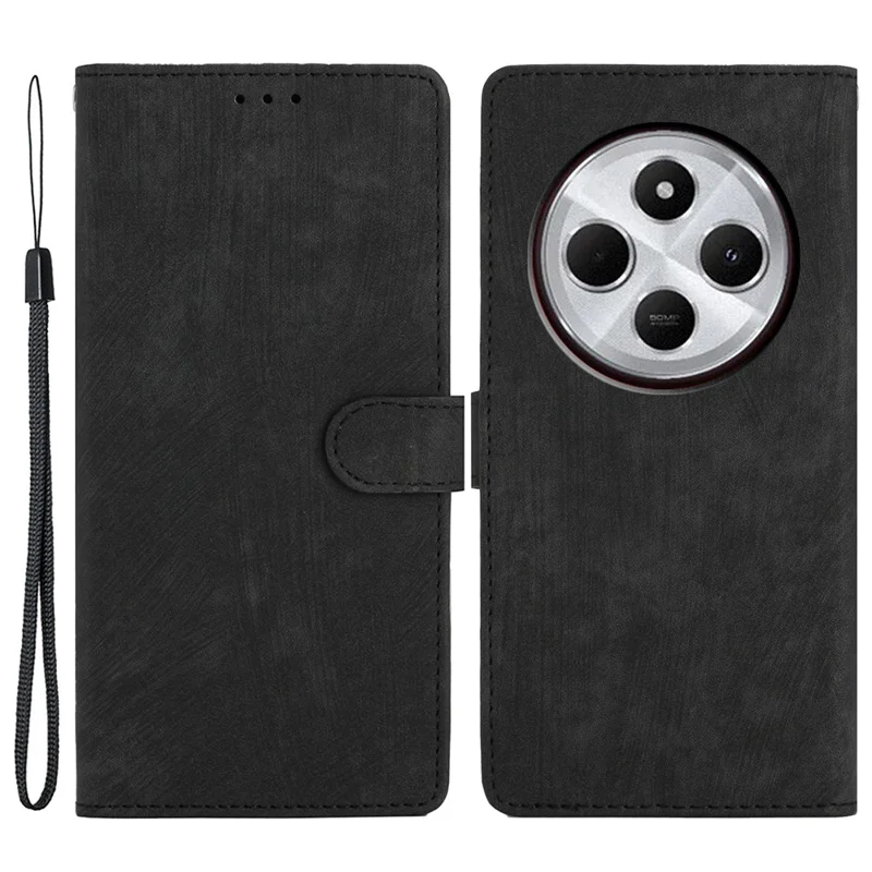 Capa para Xiaomi Redmi A4 5G com ranhuras para cartões, toque na pele, couro sintético, suporte - Preto