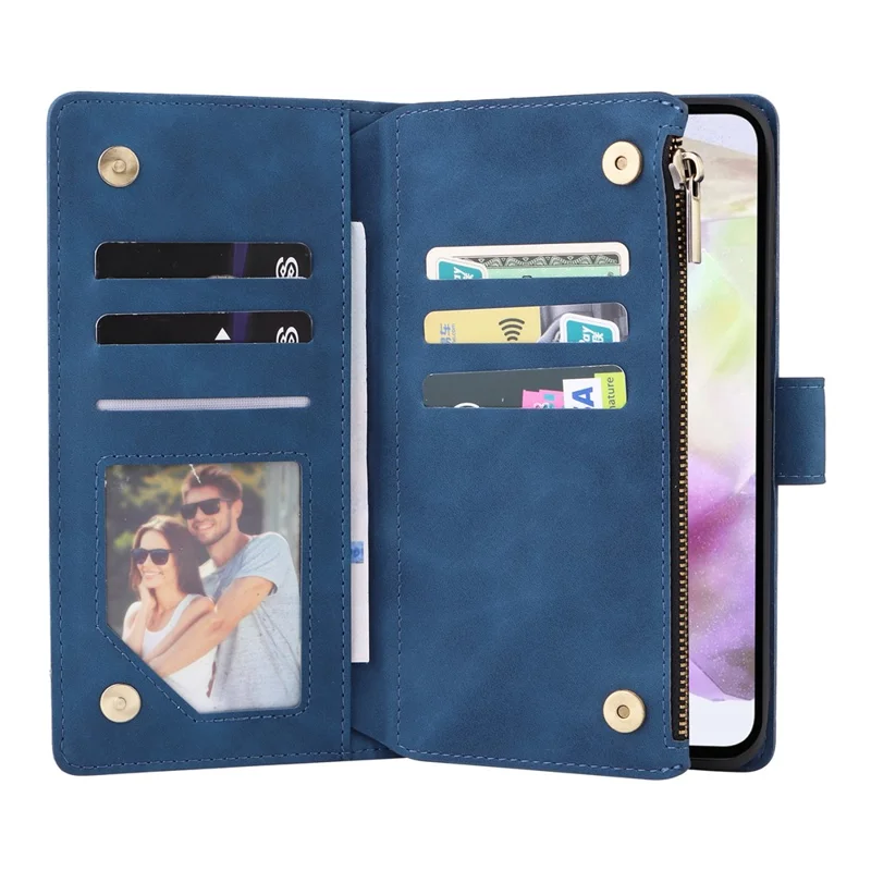 For Samsung Galaxy A26 5G Case Zipper Wallet Multiple Card Slots Leather Phone Cover - Blue