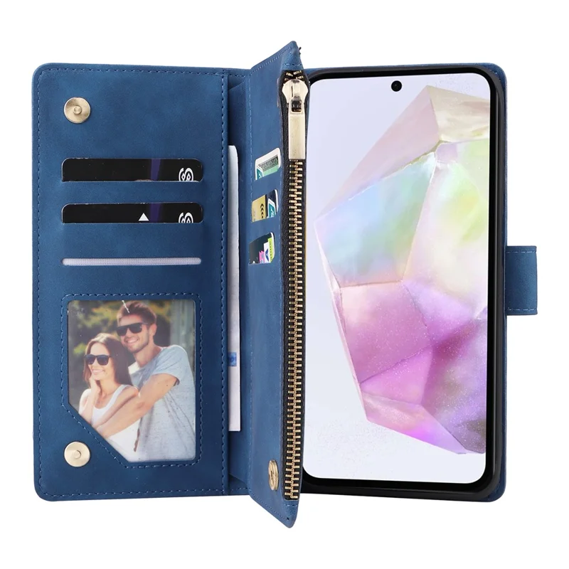 For Samsung Galaxy A26 5G Case Zipper Wallet Multiple Card Slots Leather Phone Cover - Blue