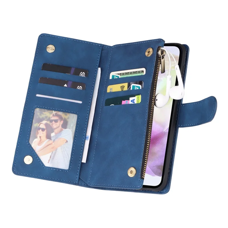 For Samsung Galaxy A26 5G Case Zipper Wallet Multiple Card Slots Leather Phone Cover - Blue