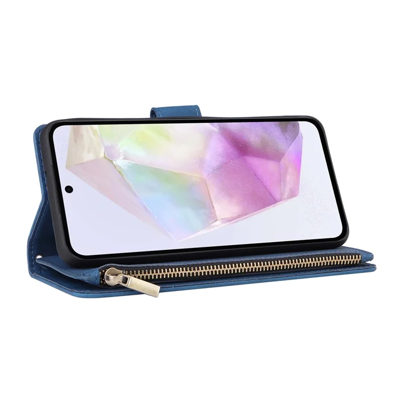 For Samsung Galaxy A26 5G Case Zipper Wallet Multiple Card Slots Leather Phone Cover - Blue