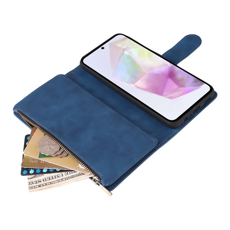For Samsung Galaxy A26 5G Case Zipper Wallet Multiple Card Slots Leather Phone Cover - Blue