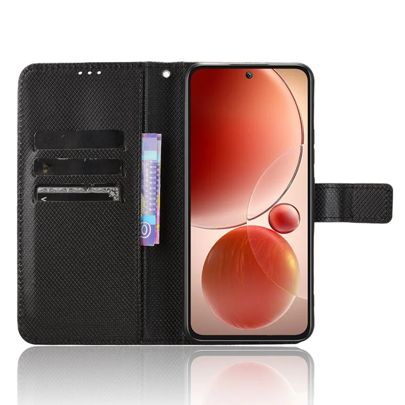 For itel S25 4G Case PU Leather Diamond Texture Wallet Phone Cover - Black