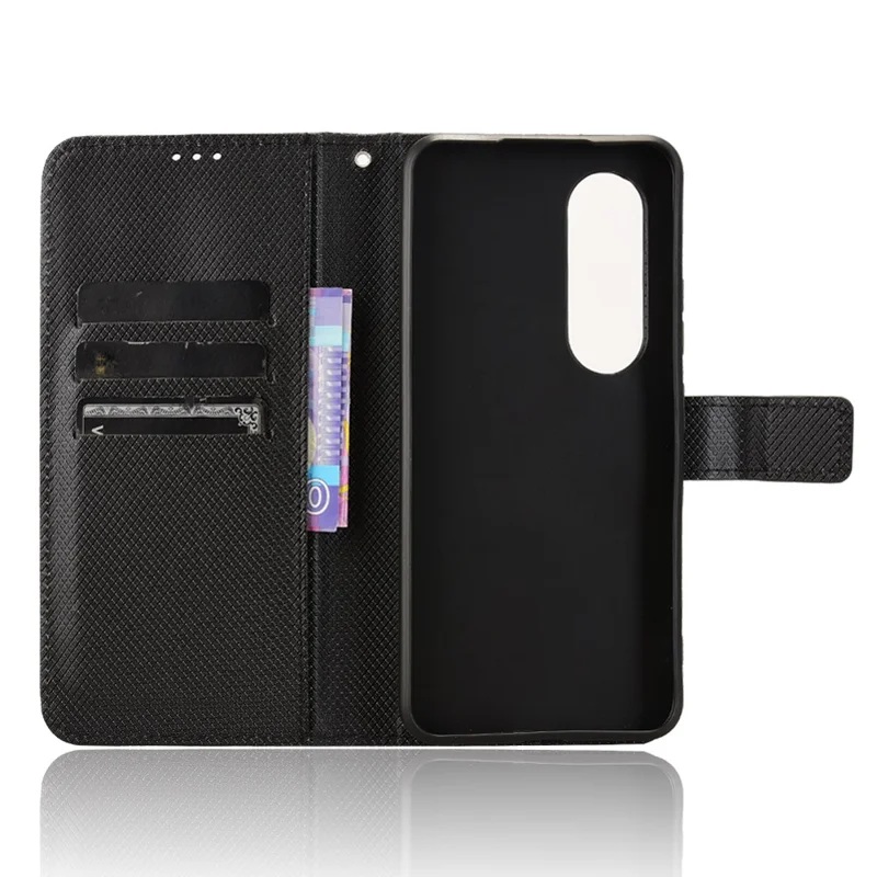 For itel S25 4G Case PU Leather Diamond Texture Wallet Phone Cover - Black