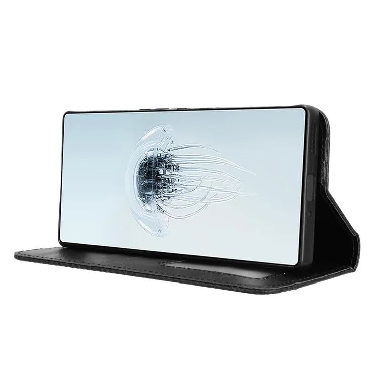 Étui en cuir portefeuille avec support et texture rétro pour ZTE nubia Red Magic 10 Pro+ 5G / 10 Pro 5G - Noir
