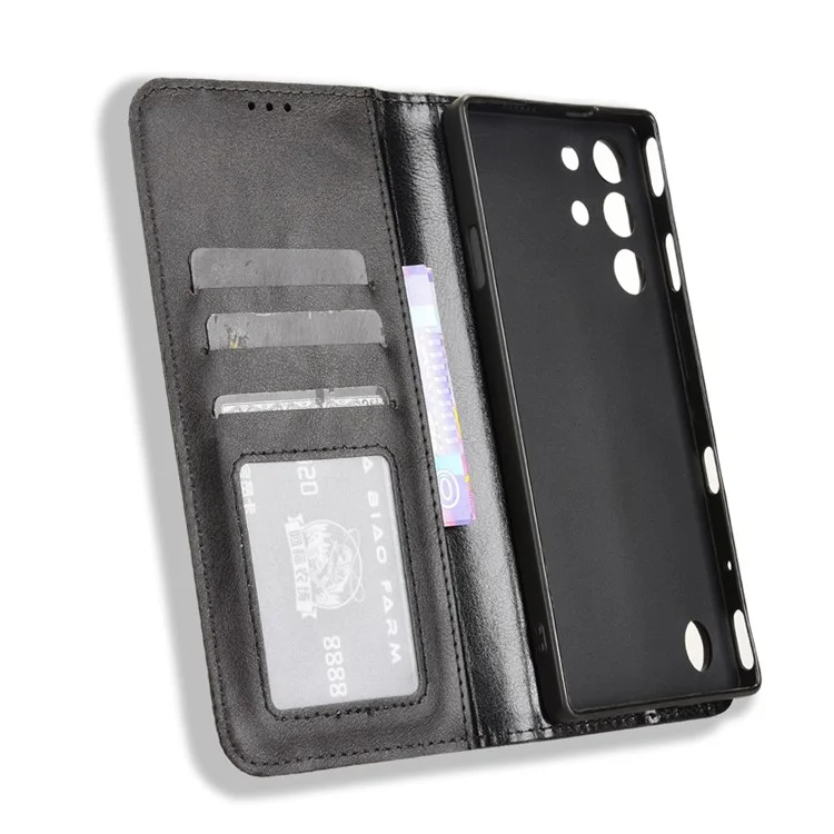 Étui en cuir portefeuille avec support et texture rétro pour ZTE nubia Red Magic 10 Pro+ 5G / 10 Pro 5G - Noir