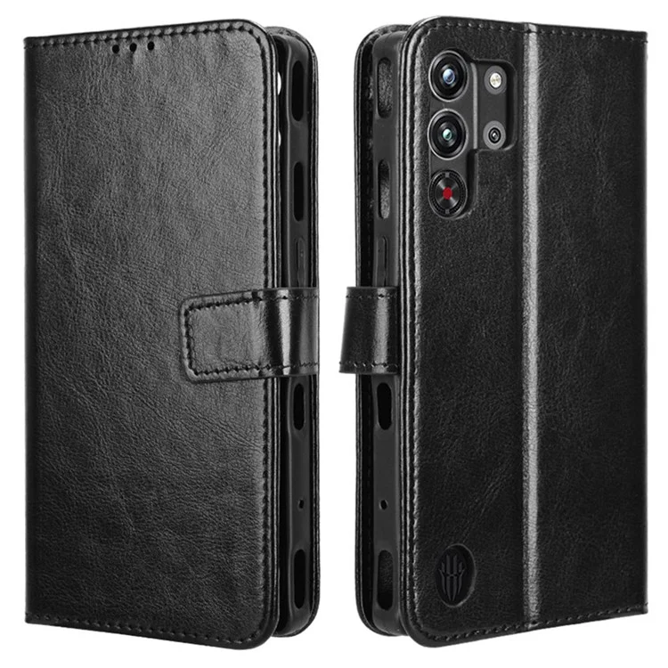 Für ZTE nubia Red Magic 10 Pro+ 5G / 10 Pro 5G Hülle, Crazy Horse Textur PU Leder Handytasche - Schwarz