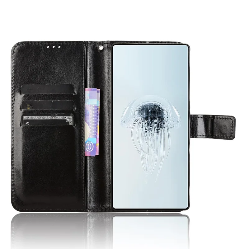 Für ZTE nubia Red Magic 10 Pro+ 5G / 10 Pro 5G Hülle, Crazy Horse Textur PU Leder Handytasche - Schwarz