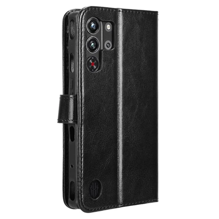 Für ZTE nubia Red Magic 10 Pro+ 5G / 10 Pro 5G Hülle, Crazy Horse Textur PU Leder Handytasche - Schwarz