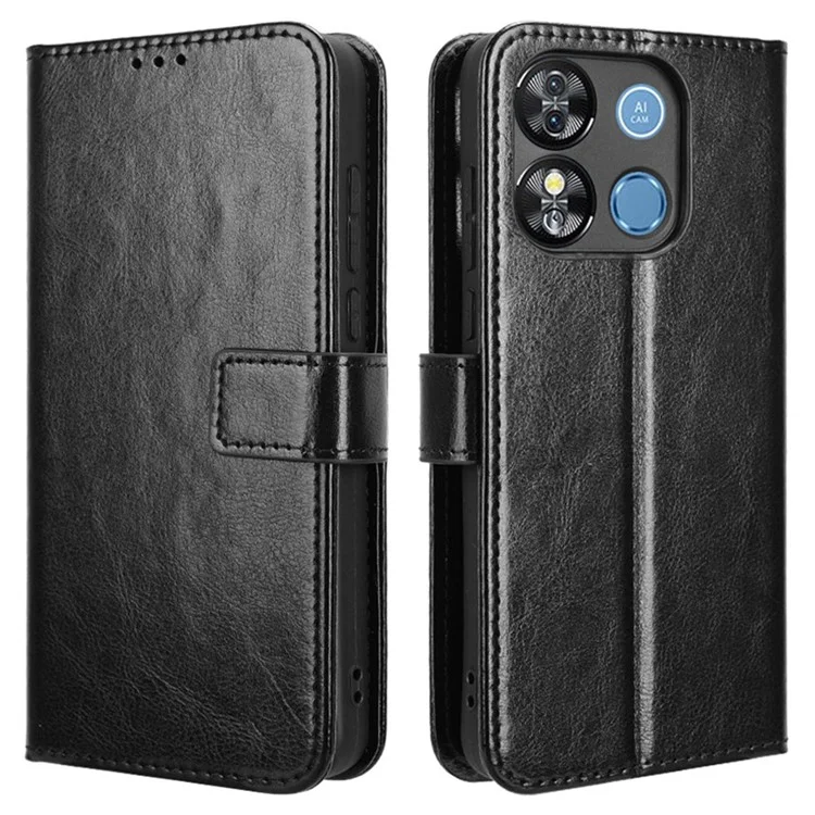 Для Oukitel C57 Pro / C57s Crazy Horse Texture PU Leather Phone Wallet Cover - Черный