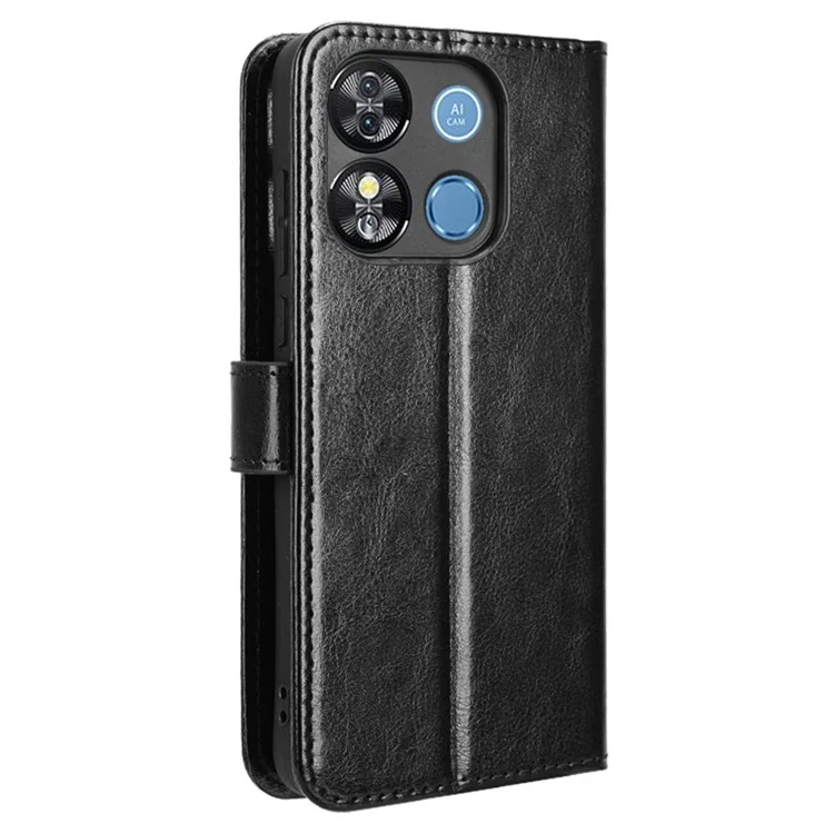 Для Oukitel C57 Pro / C57s Crazy Horse Texture PU Leather Phone Wallet Cover - Черный