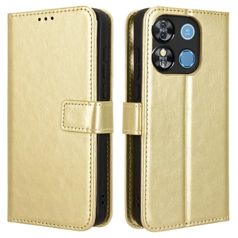 For Oukitel C57 Pro / C57s Case Crazy Horse Texture PU Leather Phone Wallet Cover - Gold