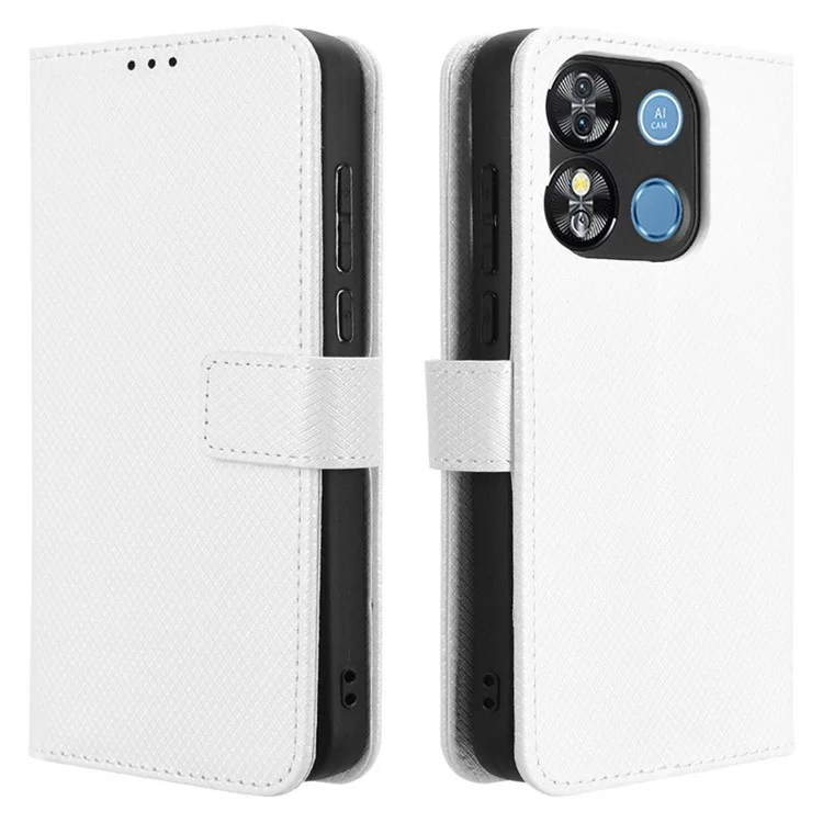 Custodia per Oukitel C57 Pro / C57s in pelle PU con texture a diamante - Bianco