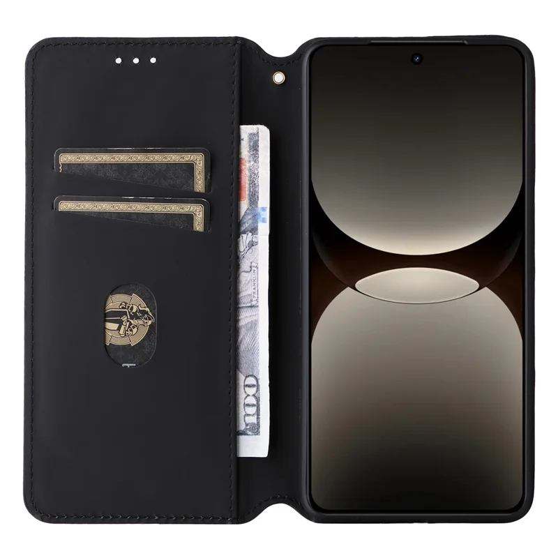 For Realme GT 7 Pro 5G Wallet Case Rhombus Imprinted Leather Phone Cover - Black