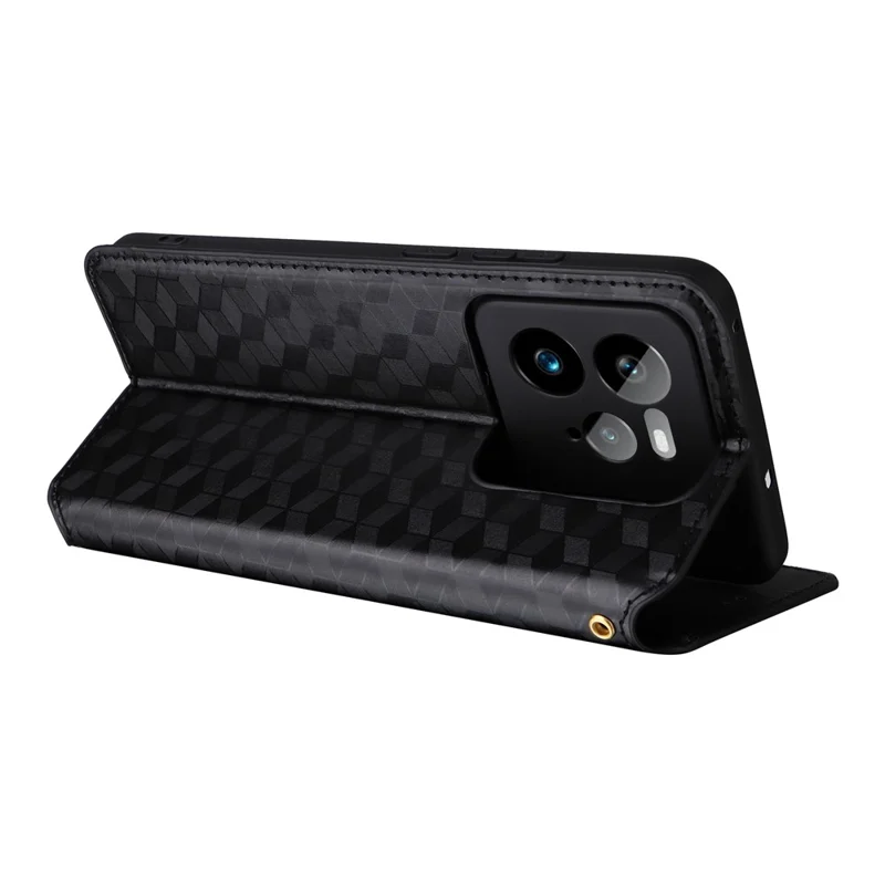 For Realme GT 7 Pro 5G Wallet Case Rhombus Imprinted Leather Phone Cover - Black