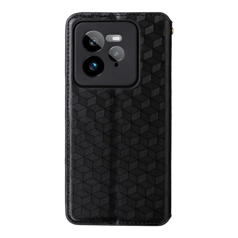For Realme GT 7 Pro 5G Wallet Case Rhombus Imprinted Leather Phone Cover - Black