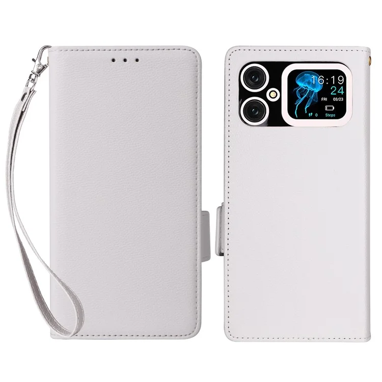 Capa para Cubot A20 com textura de litchi, couro sintético, estilo carteira e tampa flip - Branca