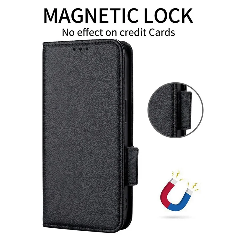 For Cubot A20 Case with Wrist Strap Litchi Texture PU Leather Wallet Phone Cover - Black