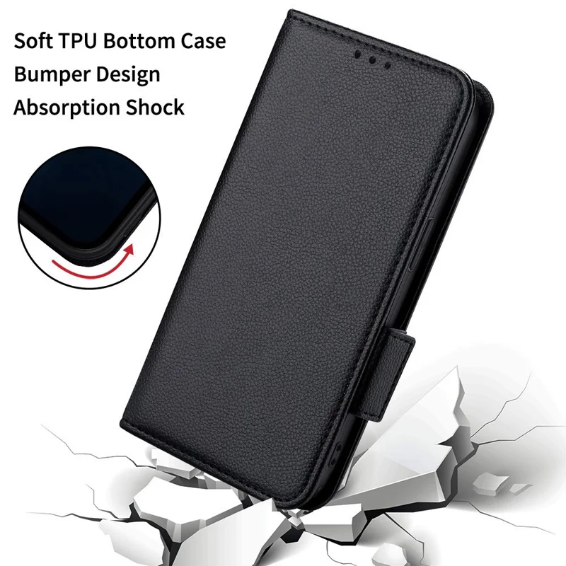 For Cubot A20 Case with Wrist Strap Litchi Texture PU Leather Wallet Phone Cover - Black