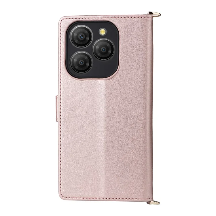 For Blackview Shark 9 5G Wallet Case with Shoulder / Wrist Strap Leather Phone Cover Stand - Pink