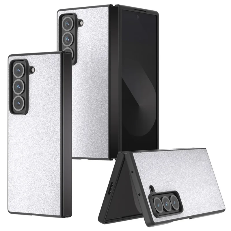 For Samsung Galaxy Z Fold Special Case Glitter Leather+PC Phone Cover - Silver