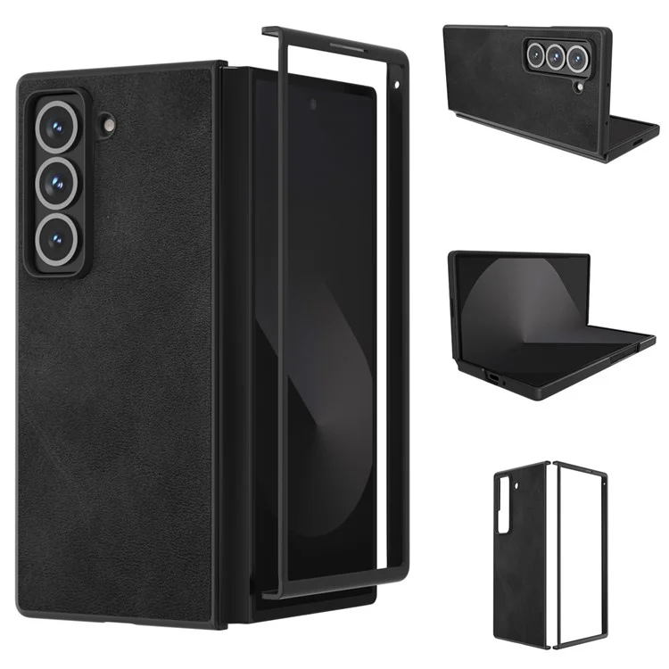 Étui spécial pour Samsung Galaxy Z Fold, texture de cuir de vache, boîtier de protection en PC dur + PU - Noir