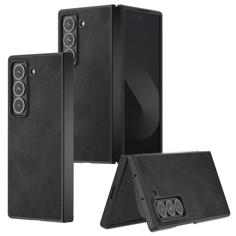 Étui spécial pour Samsung Galaxy Z Fold, texture de cuir de vache, boîtier de protection en PC dur + PU - Noir