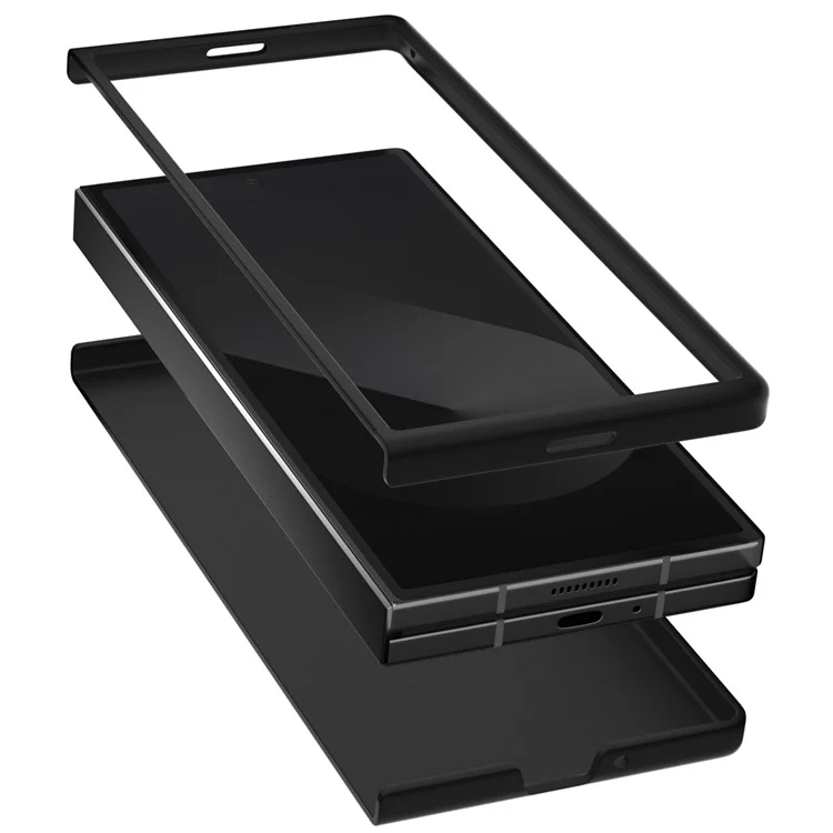 Étui spécial pour Samsung Galaxy Z Fold, texture de cuir de vache, boîtier de protection en PC dur + PU - Noir
