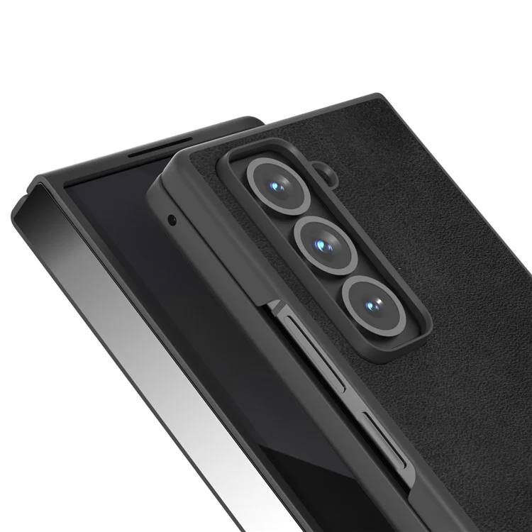 Étui spécial pour Samsung Galaxy Z Fold, texture de cuir de vache, boîtier de protection en PC dur + PU - Noir