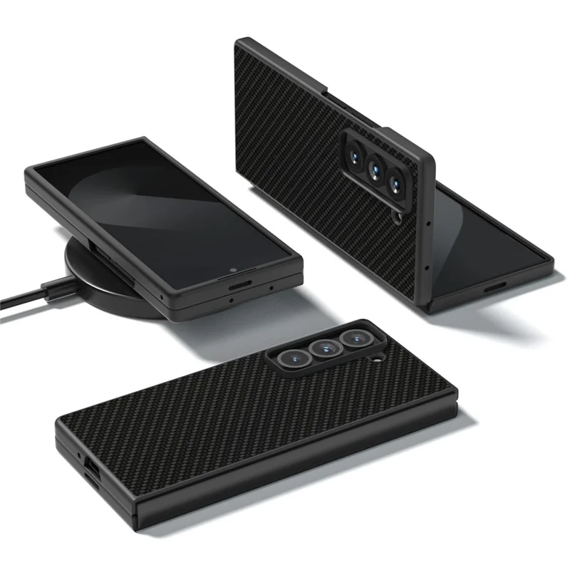 For Samsung Galaxy Z Fold Special Case Carbon Fiber Texture PU+PC Phone Cover - Black