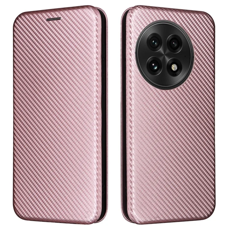 Für OnePlus 13 Hülle Kohlefaser-Textur stoßfest PU-Leder Handyhülle - Roségold
