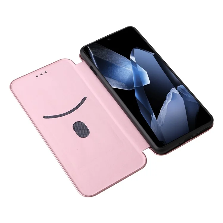 Für OnePlus 13 Hülle Kohlefaser-Textur stoßfest PU-Leder Handyhülle - Roségold