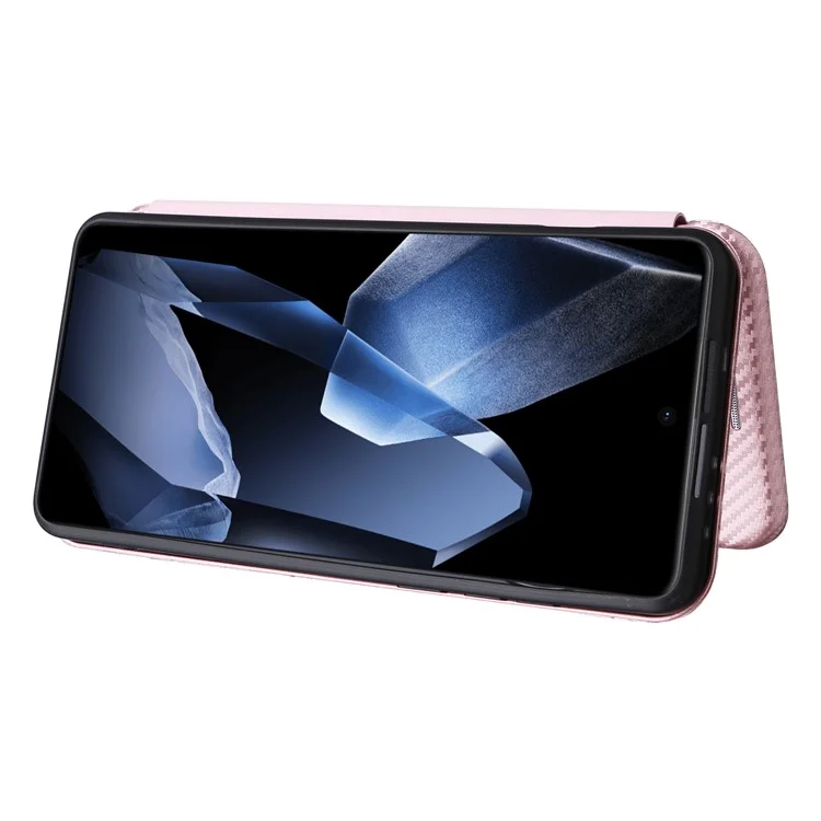 Für OnePlus 13 Hülle Kohlefaser-Textur stoßfest PU-Leder Handyhülle - Roségold