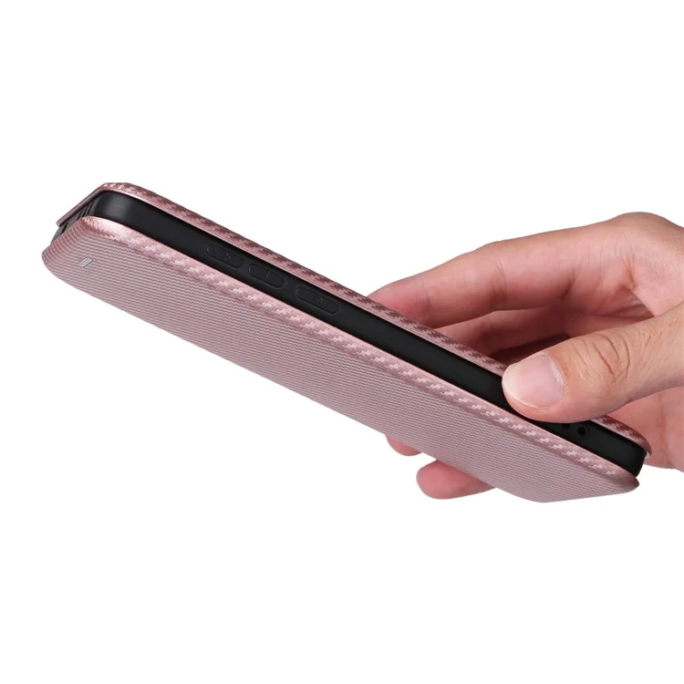 Für OnePlus 13 Hülle Kohlefaser-Textur stoßfest PU-Leder Handyhülle - Roségold