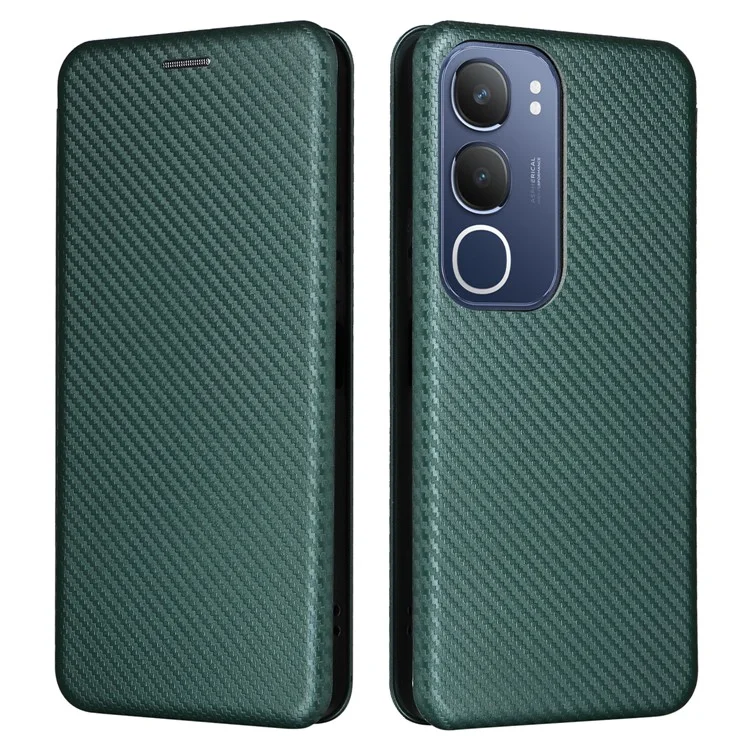 Funda para vivo Y19s 4G de fibra de carbono con textura a prueba de caídas y de cuero PU - Verde