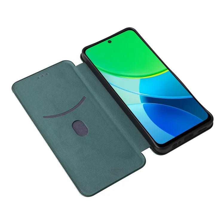 Funda para vivo Y19s 4G de fibra de carbono con textura a prueba de caídas y de cuero PU - Verde
