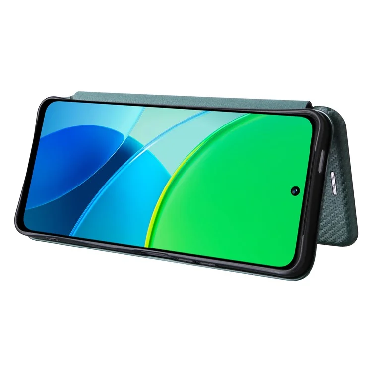 Funda para vivo Y19s 4G de fibra de carbono con textura a prueba de caídas y de cuero PU - Verde