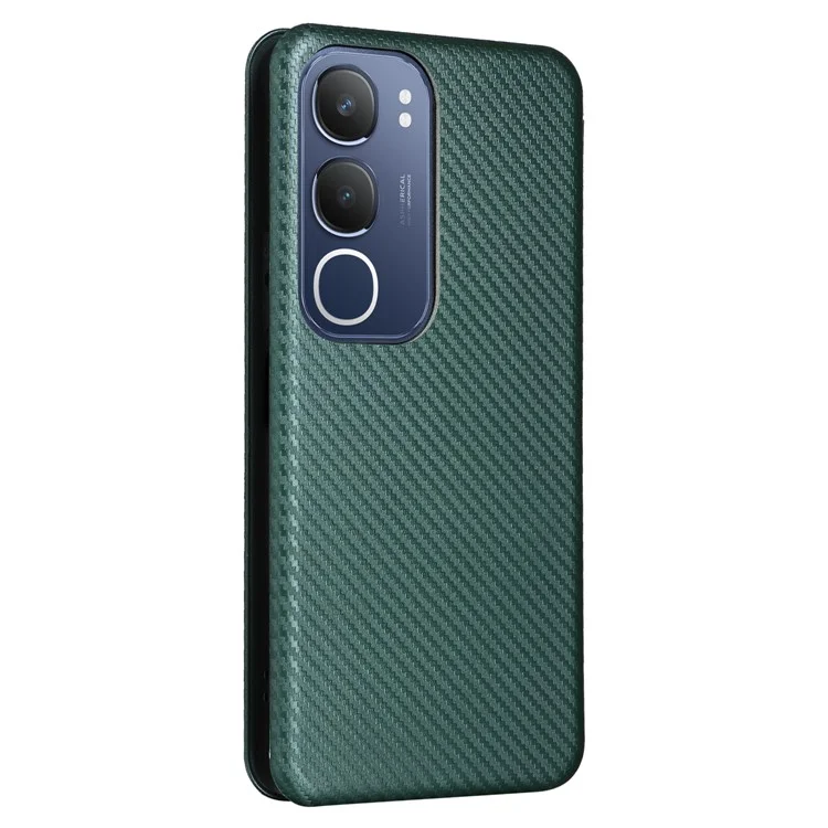 Funda para vivo Y19s 4G de fibra de carbono con textura a prueba de caídas y de cuero PU - Verde