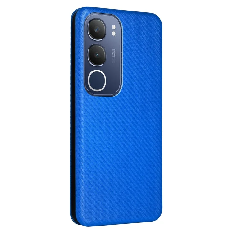 For vivo Y19s 4G Case Carbon Fiber Texture Drop-Proof PU Leather Phone Cover - Blue