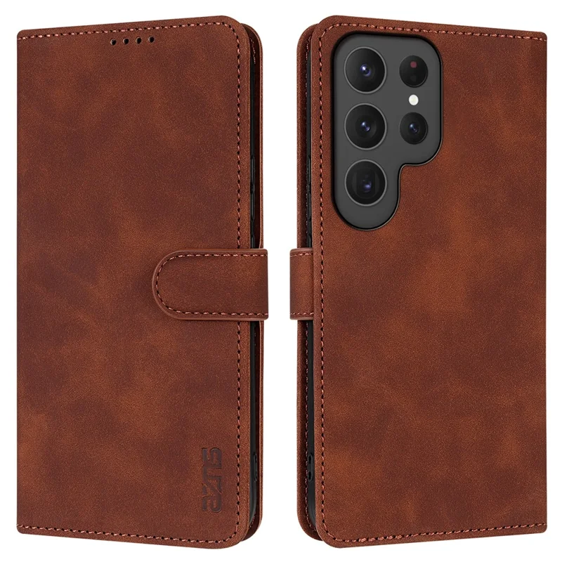 Étui portefeuille en cuir PU pour Samsung Galaxy S25 Ultra - Marron