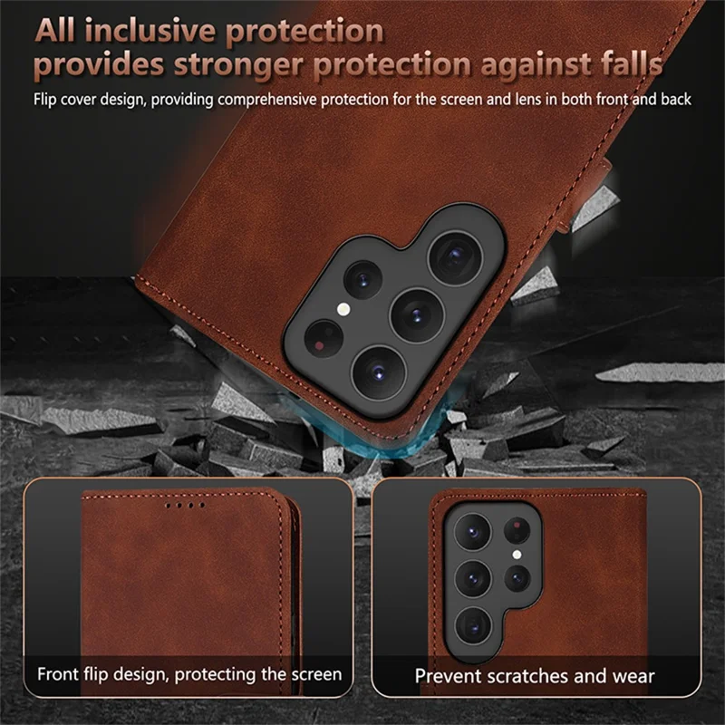 Étui portefeuille en cuir PU pour Samsung Galaxy S25 Ultra - Marron