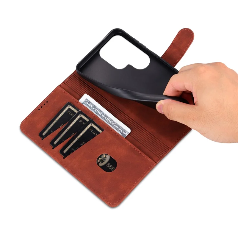 Étui portefeuille en cuir PU pour Samsung Galaxy S25 Ultra - Marron