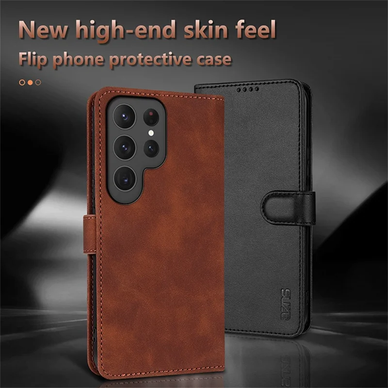 Étui portefeuille en cuir PU pour Samsung Galaxy S25 Ultra - Marron