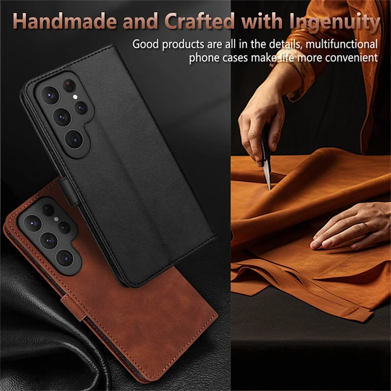 Étui portefeuille en cuir PU pour Samsung Galaxy S25 Ultra - Marron