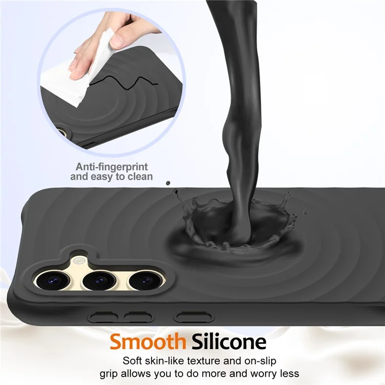 Étui pour Samsung Galaxy S25 compatible avec MagSafe, texture ondulée, silicone liquide, protection avec dragonne - Noir