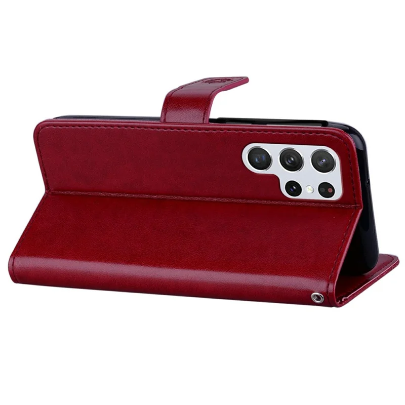 For Samsung Galaxy S25 Ultra Wallet Case Owl Flower Imprinted Rhinestone Leather Cover - Red